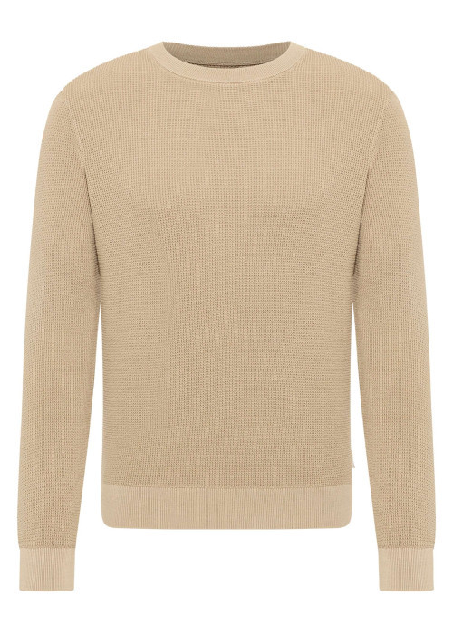 Pull en coton beige uni avec une coupe droite et un col rond