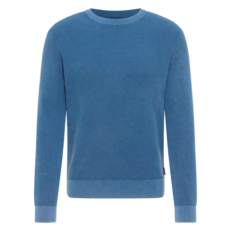 Mustang - Pull En Coton Bleu Uni Avec Une Coupe Droite Et Un Col Rond - Bleu Mustang - Pull En Coton Bleu Uni Avec Une Coupe Droite Et Un Col Rond - Bleu