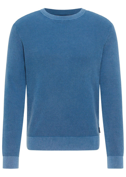 Pull en coton bleu uni avec une coupe droite et un col rond