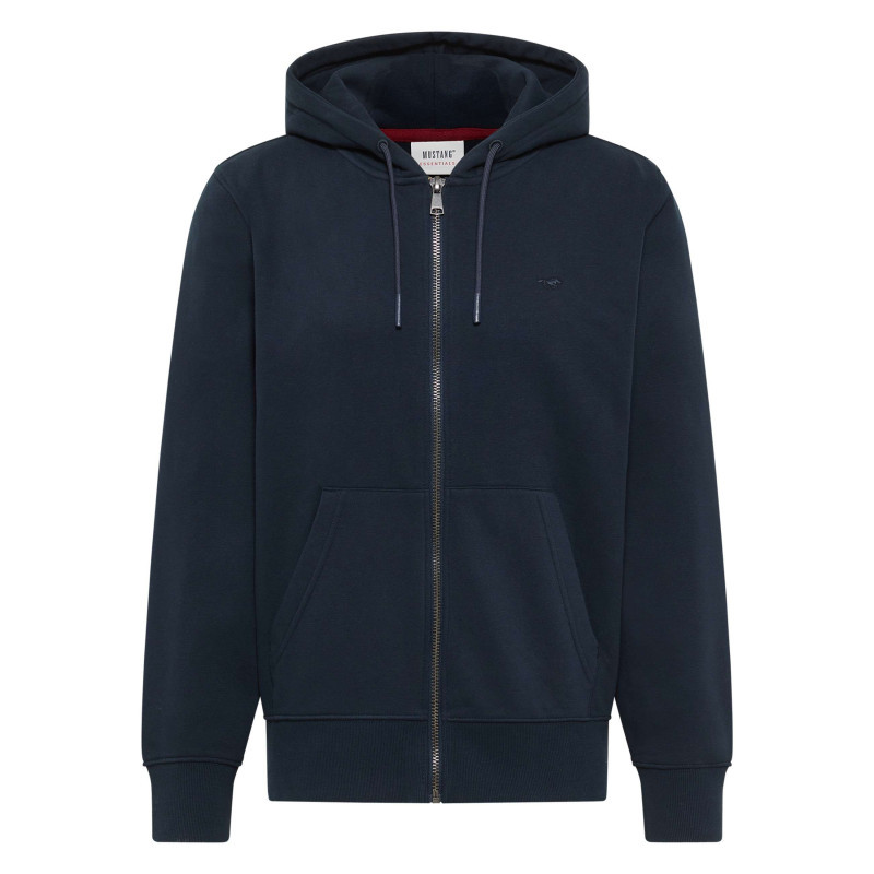 Mustang - Sweat Zippé En Coton Mélangé Marine Uni Avec Une Coupe Droite Et Une Capuche - Bleu Foncé
