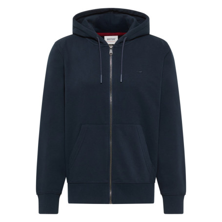 Sweat zippé en coton mélangé marine uni avec...