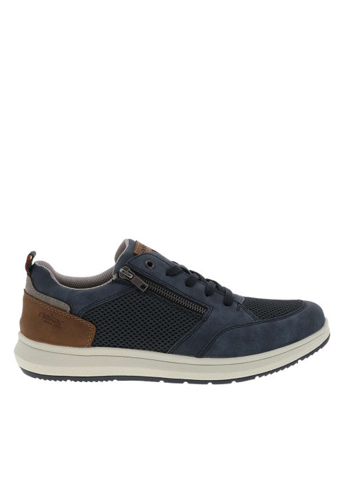 Sneakers bleu marine à talon plat avec des lacets et un zip latéral
