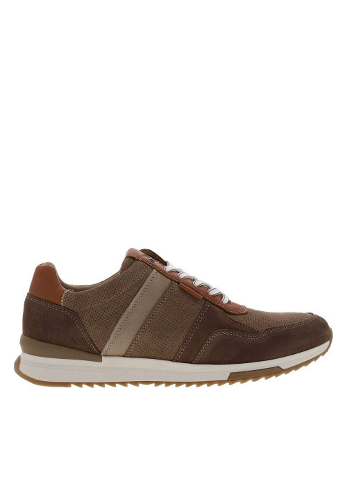 Baskets running en cuir taupe à talon plat avec des lacets tressés