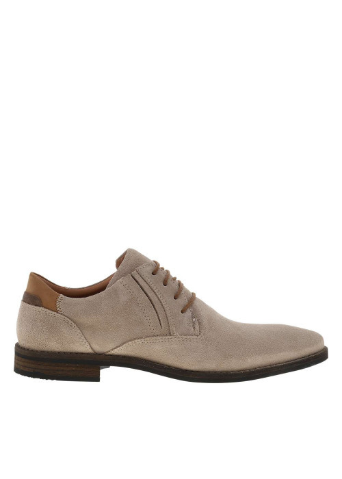 Derbies en cuir beiges à talon décroché bas avec des lacets ronds