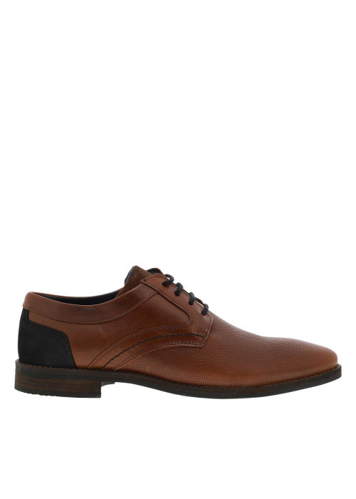 Derbies en cuir tan à talon décroché bas avec des lacets ronds