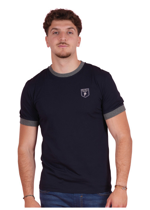 T-shirt en coton marine uni pourvu de manches courtes et d'un col rond