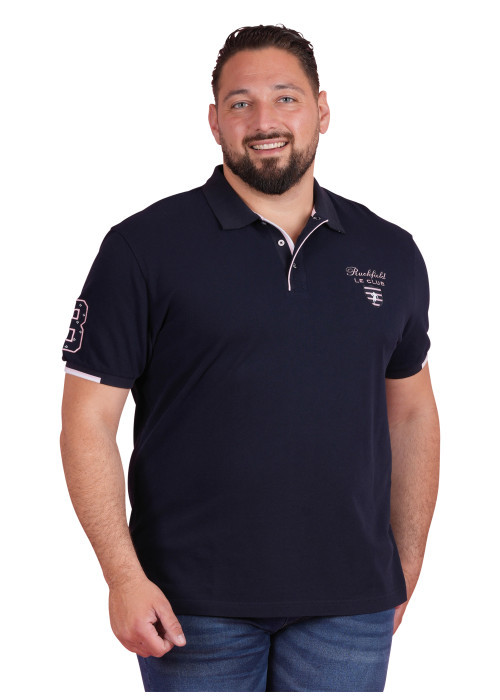 Polo en coton marine uni pourvu d'une coupe droite et d'un col boutonné