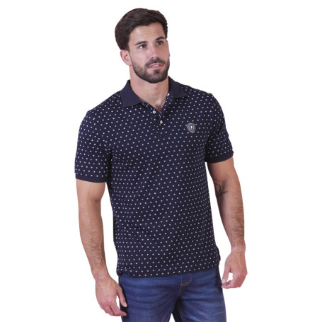 Polo en coton marine à motifs pourvu d'une...