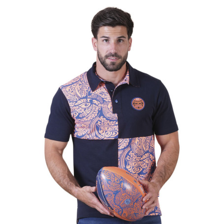 Polo en coton biologique marine à motifs pourvu...