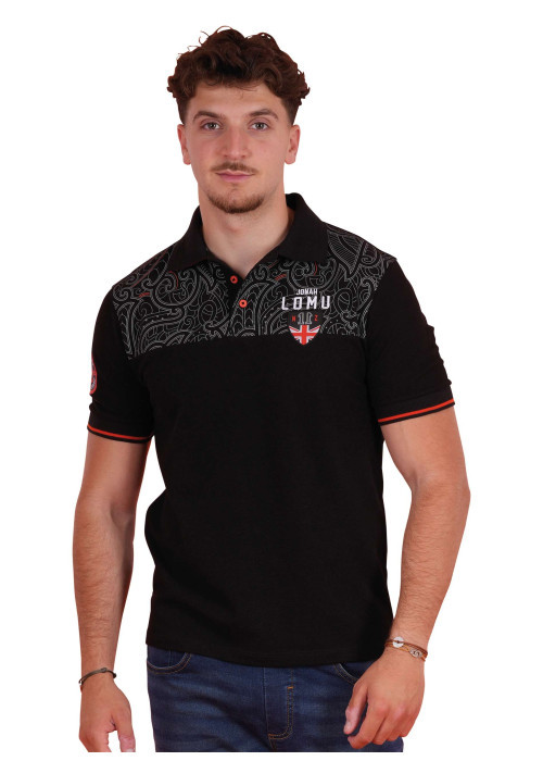 Polo en coton noir uni pourvu d'une coupe droite et d'un col boutonné