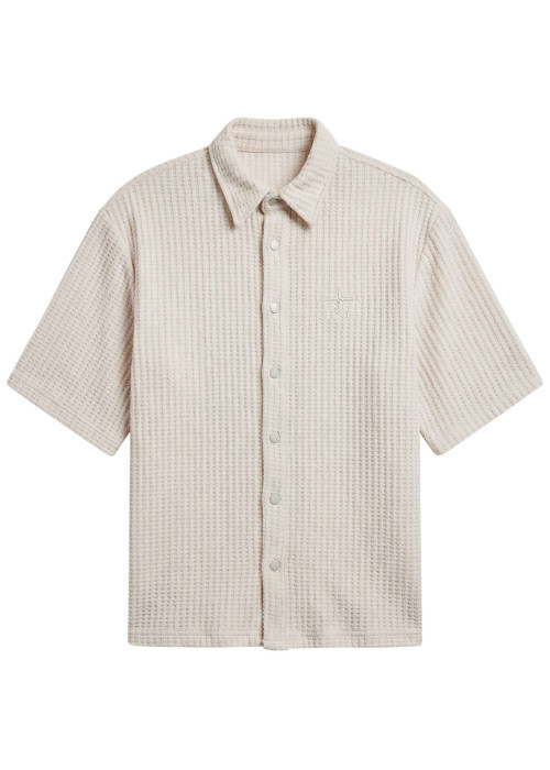 Chemise en coton mélangé écrue unie pourvue d'un col chemise
