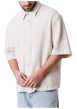 Thumbnail Chemise en coton mélangé écrue unie pourvue d'un col chemise - Image 3