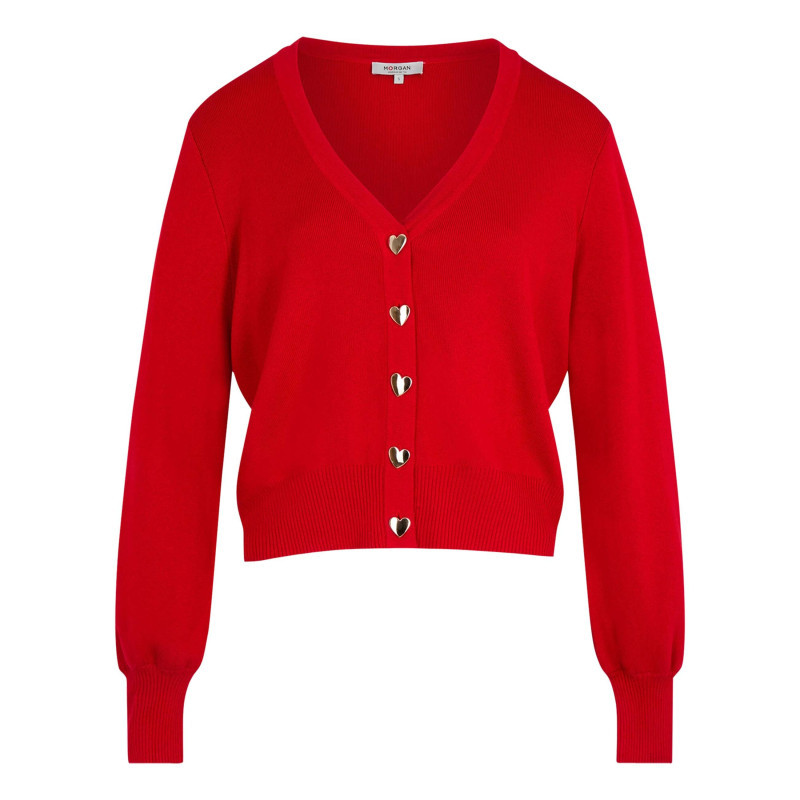 Morgan - Gilet Rouge Uni Avec Une Coupe Droite Et Des Manches Longues - Rouge Morgan - Gilet Rouge Uni Avec Une Coupe Droite Et Des Manches Longues - Rouge