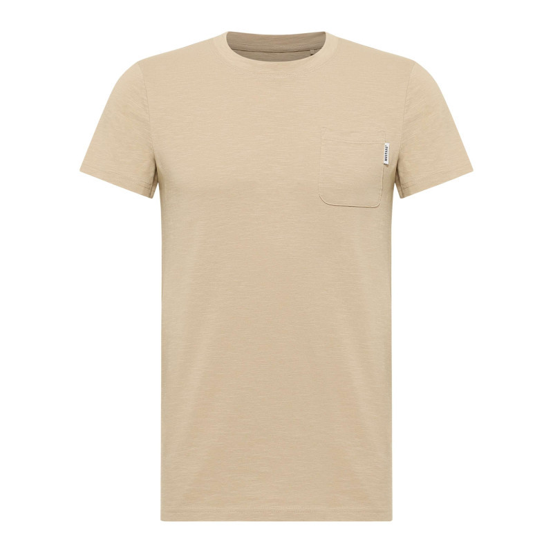 Mustang - T-shirt En Coton Beige Uni Pourvu D'une Poche Plaquée Sur Le Coeur - Beige Mustang - T-shirt En Coton Beige Uni Pourvu D'une Poche Plaquée Sur Le Coeur - Beige