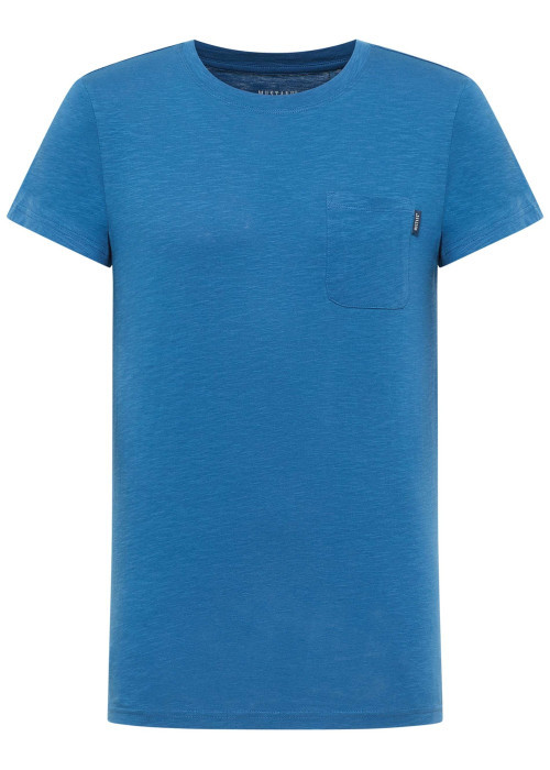 T-shirt en coton bleu uni pourvu d'une poche plaquée sur le coeur
