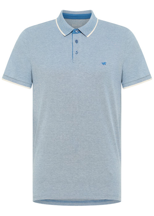 Polo en coton bleu uni pourvu d'un col boutonné et d'une coupe droite