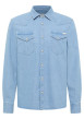 Thumbnail Chemise en jean en coton bleue unie avec une coupe droite et un col français