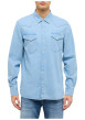 Thumbnail Chemise en jean en coton bleue unie avec une coupe droite et un col français - Image 3
