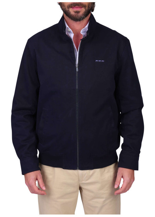 Blouson en coton biologique marine uni avec une coupe droite et un col montant