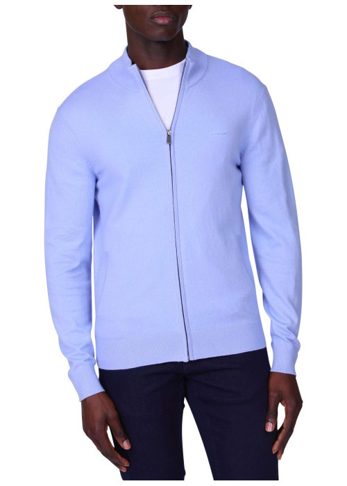 Gilet en coton bleu ciel uni avec une coupe droite et un col montant