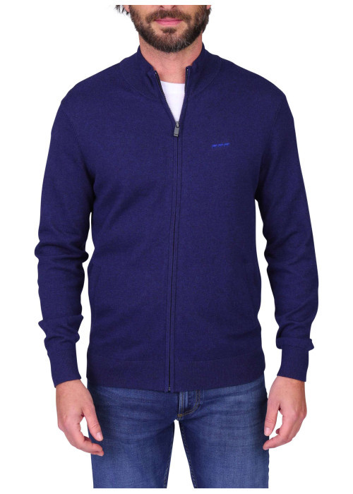 Gilet en coton marine uni avec une coupe droite et un col montant