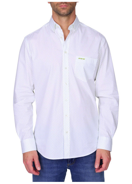 Chemise en coton biologique blanche à pois avec une coupe droite