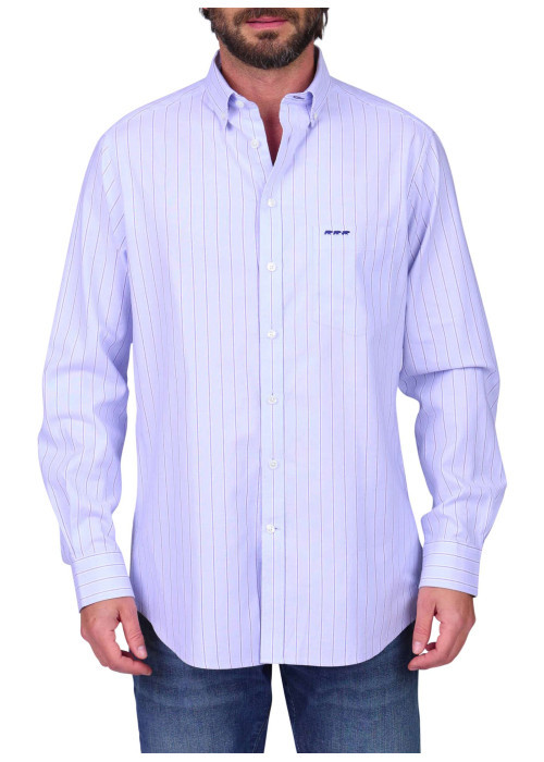 Chemise en coton biologique bleu ciel à rayures avec une coupe droite