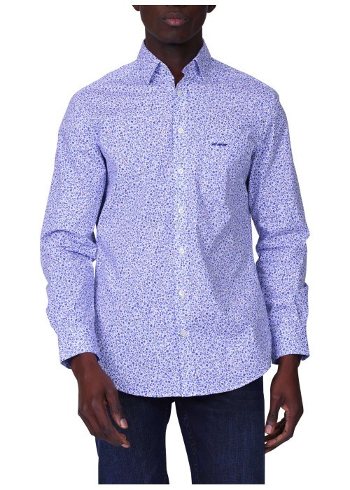 Chemise en coton biologique bleue à motifs floraux avec une coupe droite