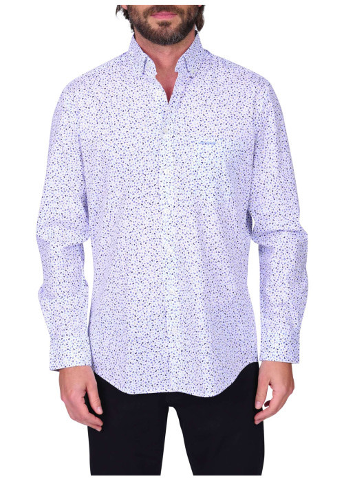Chemise en coton bleue à motifs avec une coupe droite et un col à revers