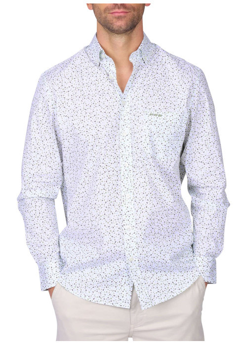 Chemise en coton blanche à motifs avec une coupe droite et un col à revers