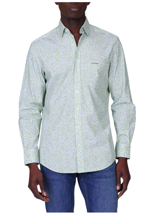 Chemise verte en coton biologique à motifs floraux avec une coupe droite