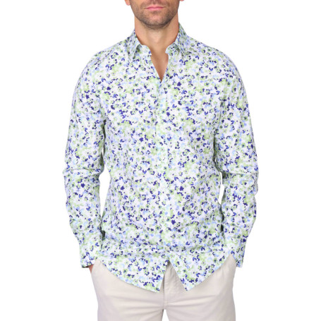 Chemise en coton biologique kaki à motifs...