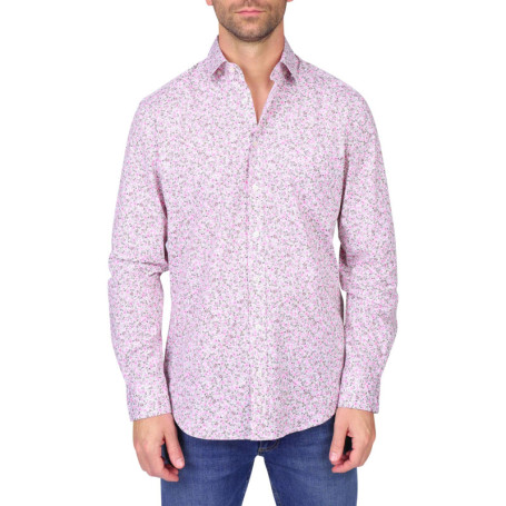 Chemise en coton biologique taupe à motifs...
