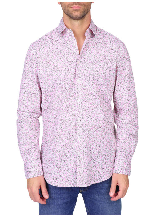 Chemise en coton biologique taupe à motifs floraux avec une coupe droite