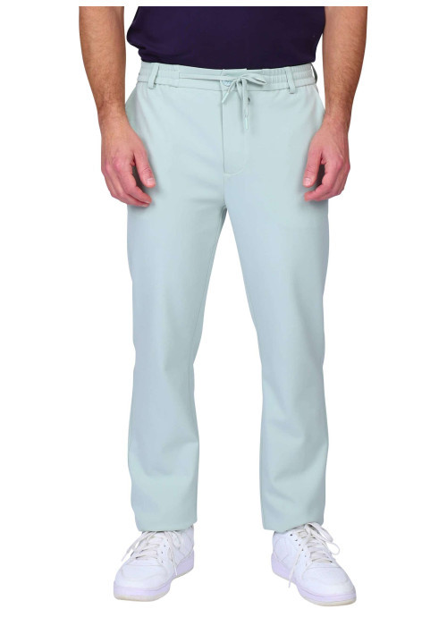 Pantalon chino vert d'eau uni avec une coupe ajustée à zip et à bouton