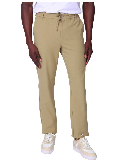 Pantalon chino beige uni avec une coupe ajustée à zip et à bouton