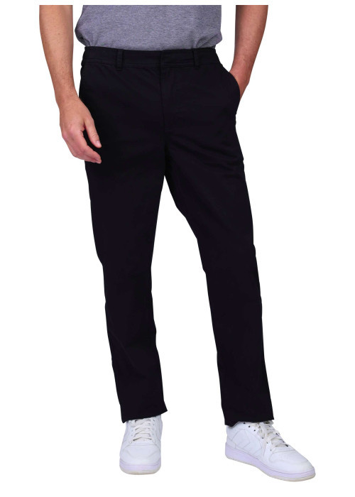 Pantalon chino en coton noir uni avec une coupe ajustée et une taille élastiquée
