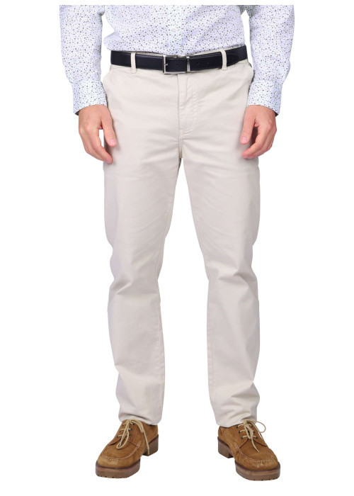 Pantalon chino en coton gris clair uni avec une coupe ajustée