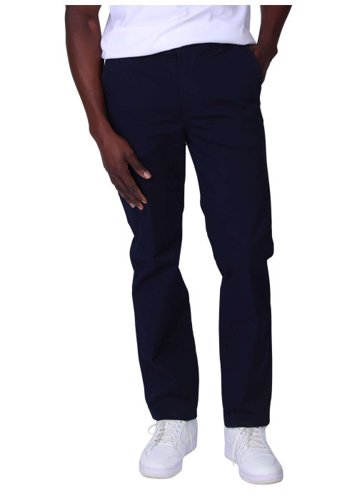 Pantalon chino en coton bleu marine uni avec une coupe ajustée
