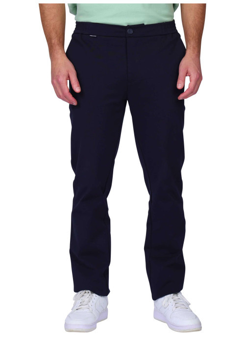 Pantalon jogging marine uni avec une coupe droite à zip et à bouton