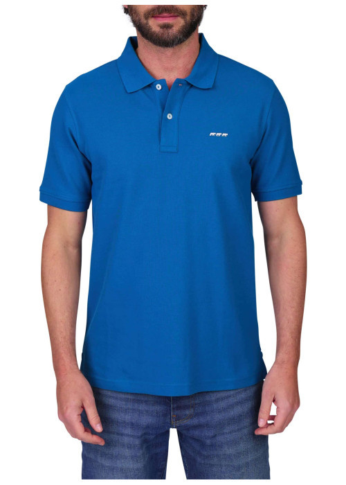 Polo en coton biologique bleu canard uni avec...