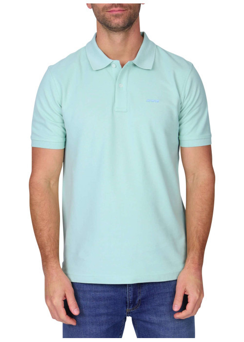 Polo en coton biologique vert d'eau uni avec une coupe droite