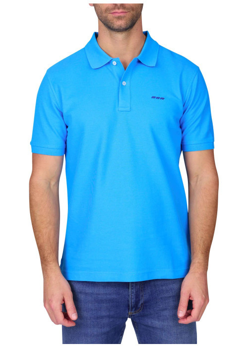 Polo en coton biologique bleu uni avec une coupe droite et un col à revers
