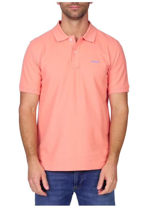 Polo en coton biologique rose uni avec une coupe droite et un col à revers