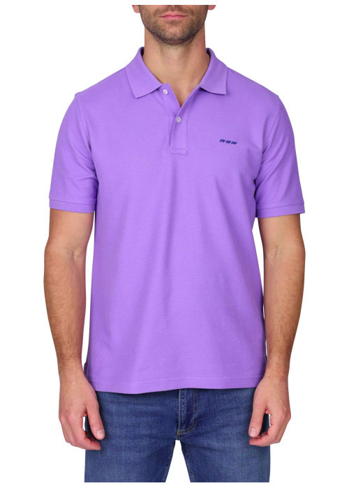 Polo en coton biologique violet uni avec une coupe droite et un col à revers