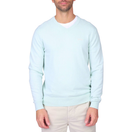 Pull en coton bleu ciel uni avec une coupe...