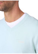 Thumbnail Pull en coton bleu ciel uni avec une coupe droite et un col V - Image 3