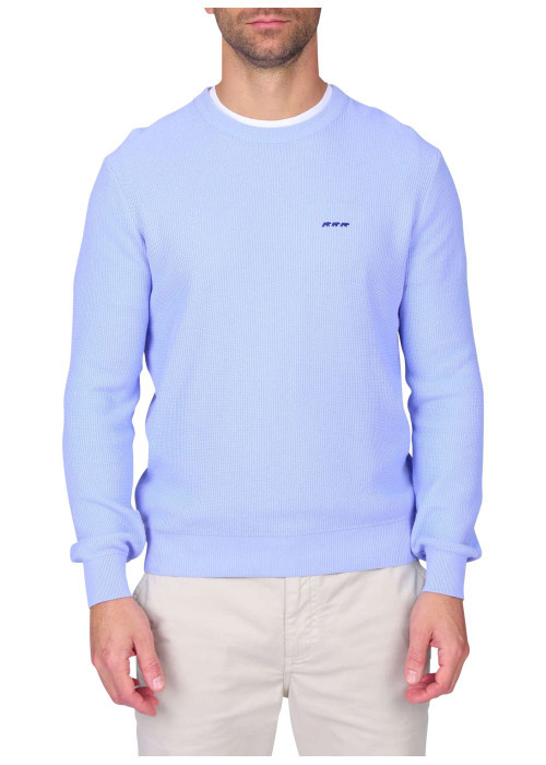 Pull en coton biologique bleu ciel uni avec une coupe droite et un col rond