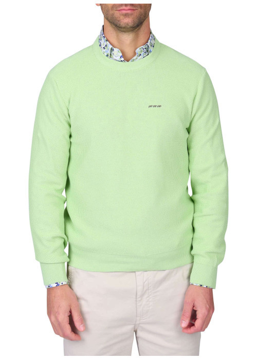 Pull en coton biologique vert uni avec une coupe droite et un col rond