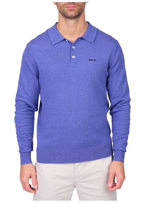 Pull en coton indigo uni avec une coupe droite et un col à revers